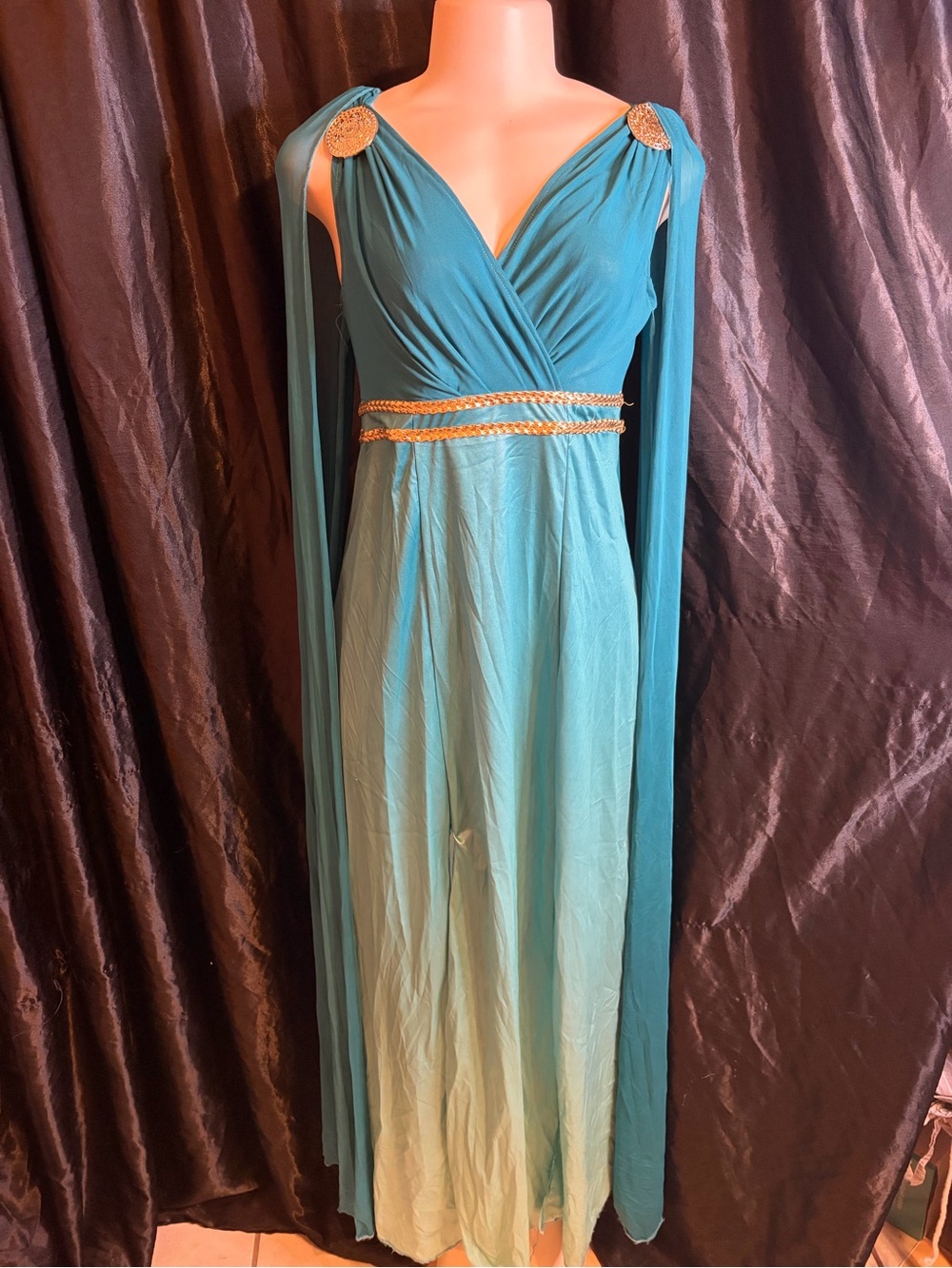 Blue ombré Maxi Dress with Gold Accents- Greek goddess costume